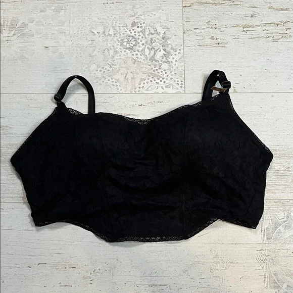 Pink Victorias Secret Black Lace Wireless Lightly Lined Bra Top XL - Picture 3 of 11